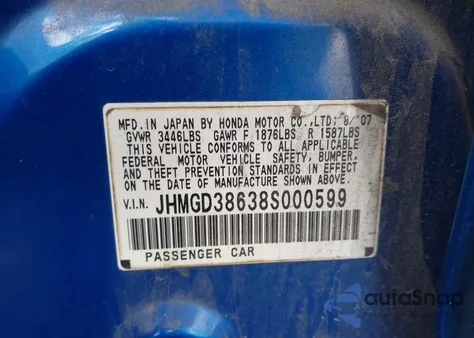 2008 Honda Fit Sport from USA, damaged, VIN JHMGD38638S000599